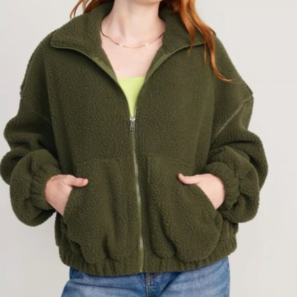 Old Navy Tops - New Old Navy Sherpa fleece zip up funnel neck green size small